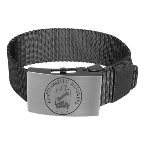 GravurManufakturBerlin Hosengürtel mit Handwerk und Zunftzeichen Ledergürtel Nylongürtel 4 cm breit Einheitslänge kürzbar (Schwarz-Textil, Kraftfahrzeug-Handwerk) von GravurManufakturBerlin