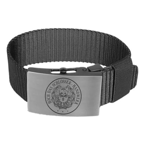 GravurManufakturBerlin Hosengürtel mit Handwerk und Zunftzeichen Ledergürtel Nylongürtel 4 cm breit Einheitslänge kürzbar (Schwarz-Textil, Schlosser (Stück Davon)) von GravurManufakturBerlin