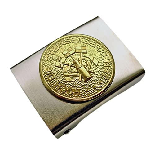 GravurManufakturBerlin Koppelschnalle Steinsetzer Plasterer Handwerk Zunftzeichen Geselle Koppelschloss (Silbern-Golden) von GravurManufakturBerlin