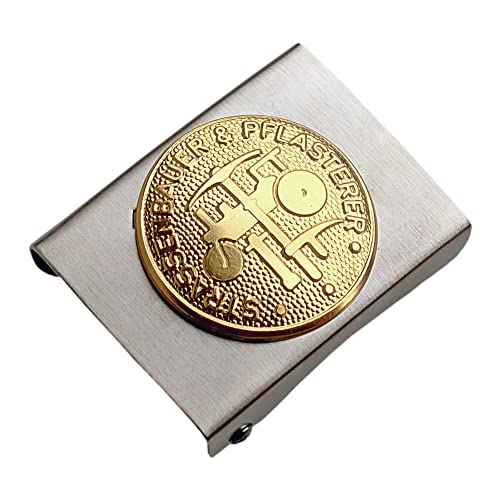 GravurManufakturBerlin Koppelschnalle Straßenbauer Pflasterer Handwerk Zunftzeichen Geselle Koppelschloss (Silbern-Golden) von GravurManufakturBerlin