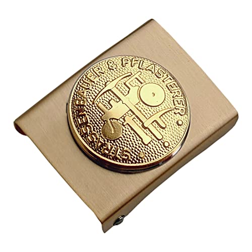 GravurManufakturBerlin Koppelschnalle Straßenbauer Pflasterer Handwerk Zunftzeichen Meister Koppelschloss (Golden-Silbern) von GravurManufakturBerlin