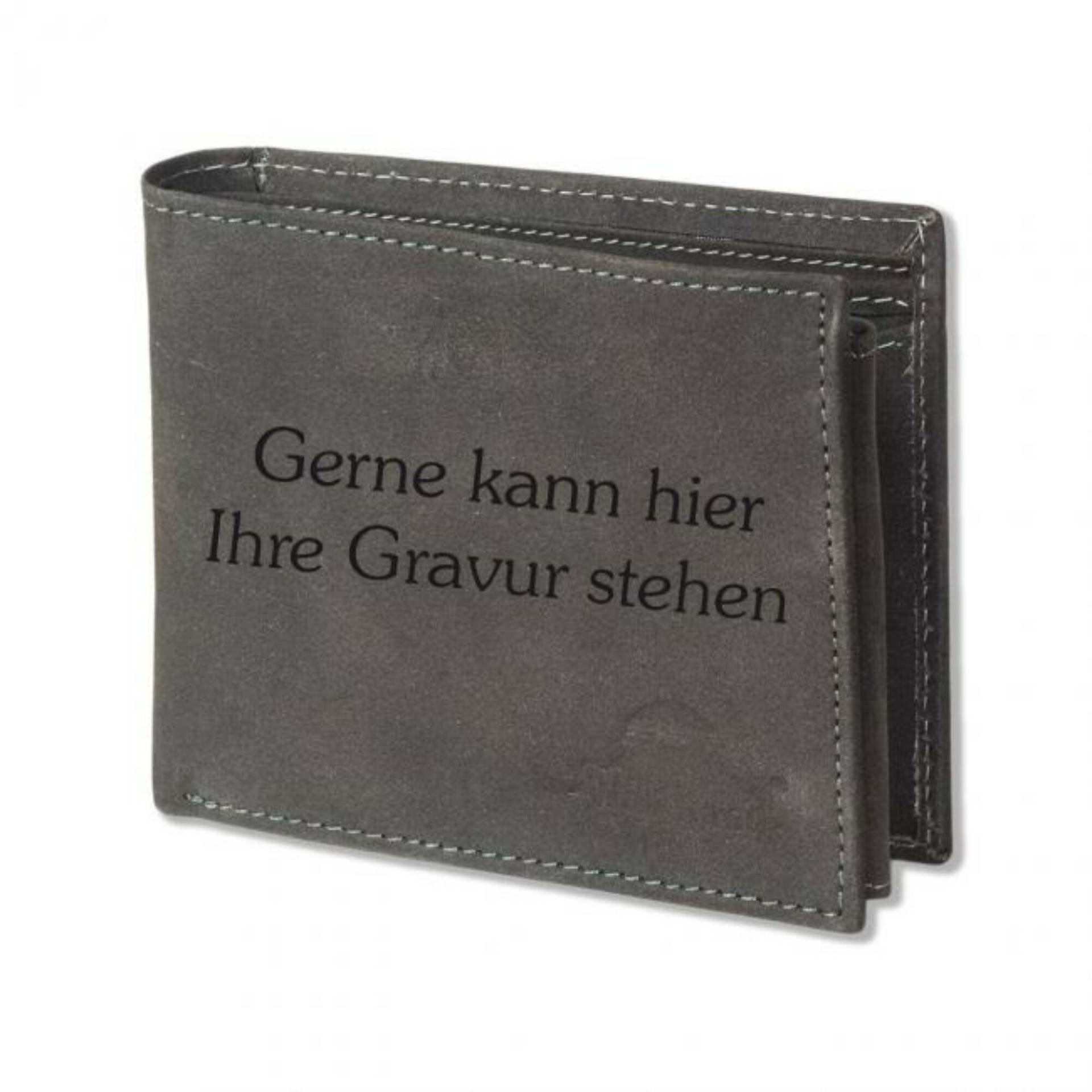 Geldbörse Im Querformat Aus Leder in Anthrazit - Personalisiertes Portmonnaie Geldbörse Im Querformat Aus Leder in Anthrazit - Personalisiertes Portmonnaie von GravurVerschenkenDe