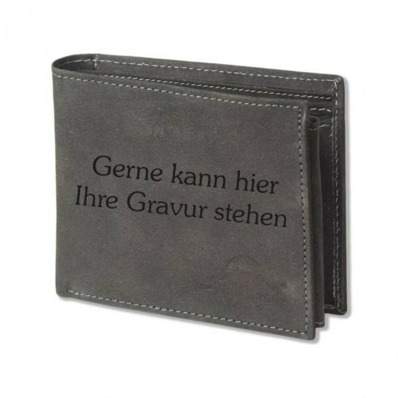 Geldbörse Im Querformat Aus Leder in Anthrazit - Personalisiertes Portmonnaie von GravurVerschenkenDe