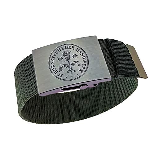 GravurManufakturBerlin Hosengürtel Schornsteinfeger Kaminkehrer Handwerk Zunftzeichen Textilgürtel schwarz 4 cm breit Einheitslänge kürzbar von GravurManufakturBerlin