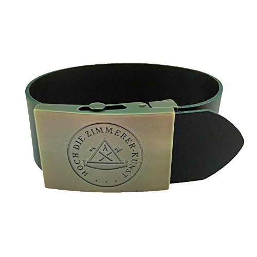 GravurManufakturBerlin Hosengürtel Zimmerer Zimmermann Handwerk Zunftzeichen Ledergürtel 4 cm breit Einheitslänge kürzbar von GravurManufakturBerlin
