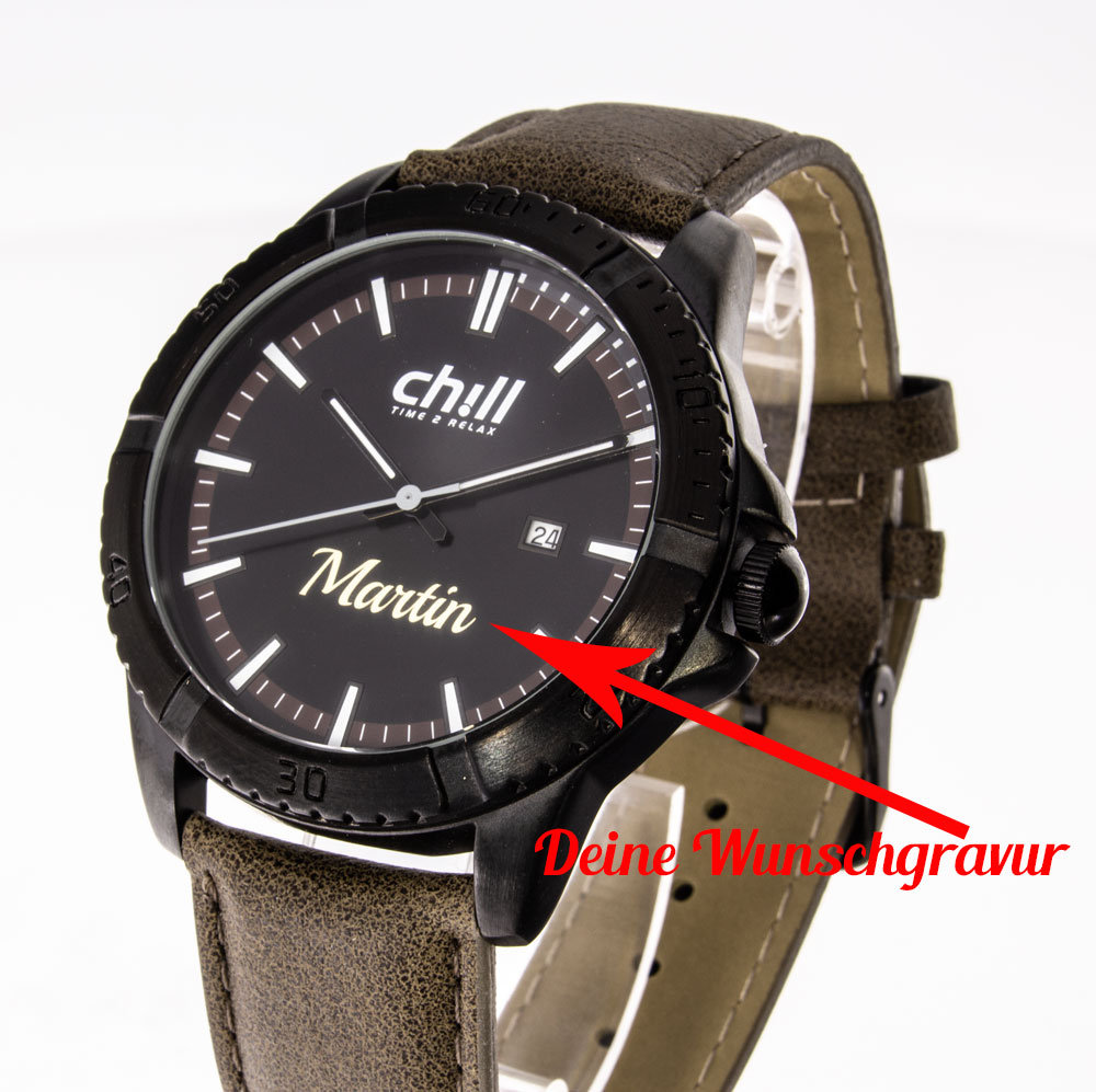 Herrenuhr Chill Schwarz Braun Mit Persönlicher Gravur Herrenuhr Chill Schwarz Braun Mit Persönlicher Gravur von Gravurspezialist