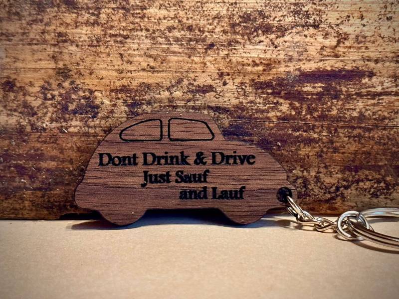 Schlüsselanhänger Holz Auto "Dont Drink & Drive" Nussbaum von GravutechDE