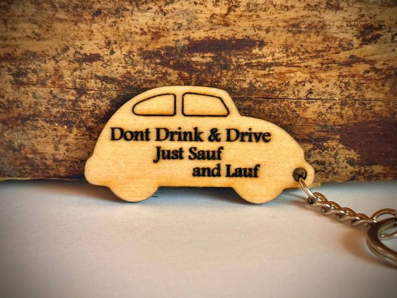 Schlüsselanhänger Holz Auto "Dont Drink & Drive" von GravutechDE