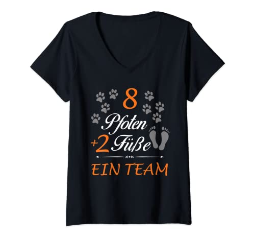 Damen Hunde - Acht Pfoten zwei Füße, ein Team, Dog Hund Gassi T-Shirt mit V-Ausschnitt Damen Hunde - Acht Pfoten zwei Füße, ein Team, Dog Hund Gassi T-Shirt mit V-Ausschnitt von Grazy Dog - Doglover Hundeliebhaber