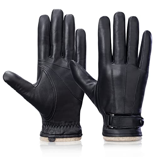 Grdnpro Herren Touchscreen Handschuhe aus echtem Leder Winter Lederhandschuhe Herren Dünn Warm Autofahrer Handschuhe mit weichem Wollfutter Lässig Outdoor kaltes Wetter Fahren von Grdnpro