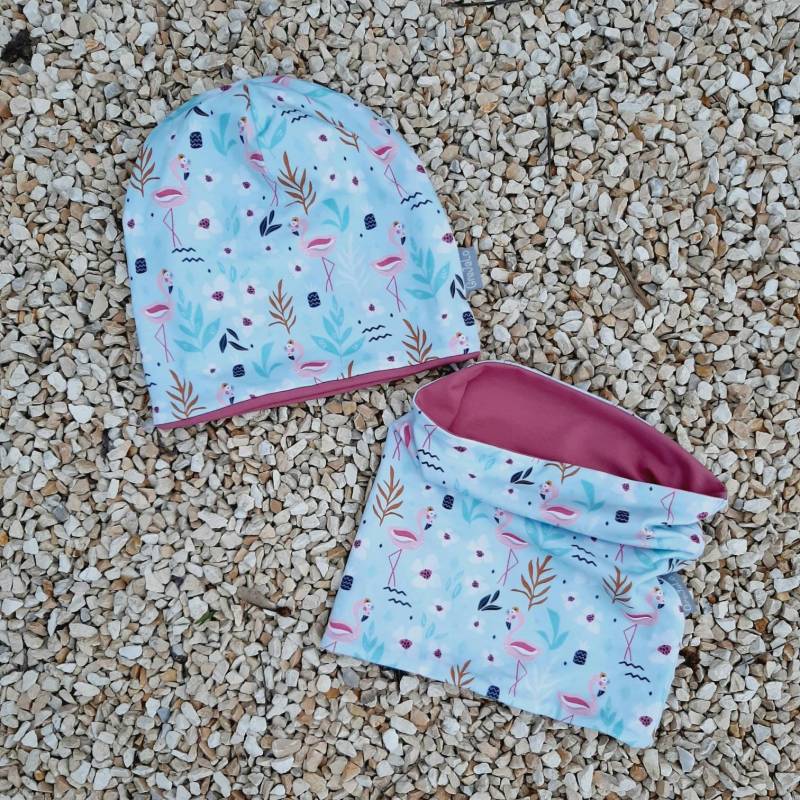 Set Mütze Beanie Und Schlauchschal Für Kinder "Flamingo" in Wunschgröße von GreJaLo