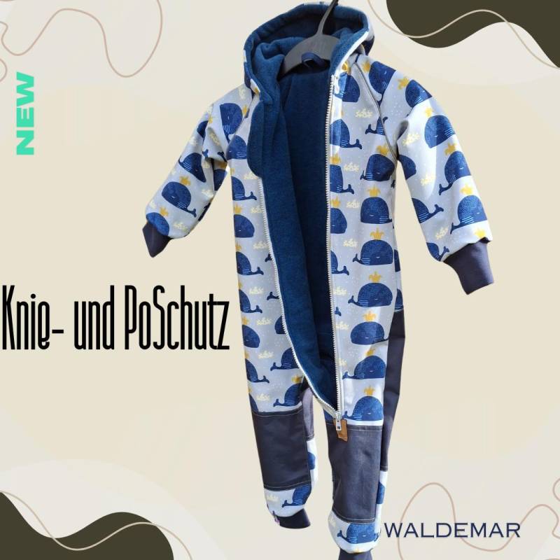 Wasserabweisender Atmungsaktiver Winteroverall Softshelloverall Outdooranzug "Waldemar" Gr. 92 Mit Walen in Dunkelblau Extra Fleecefutter von GreJaLo