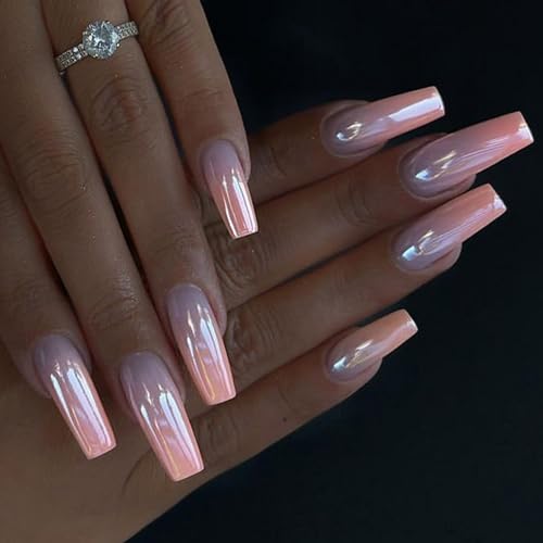 24-teiliges French Long Square Press on Nails Set Stick On Acryl Full Covers Kunstnägel für stilvolle Frauen von Greabuy