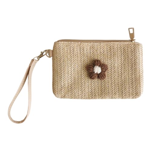 Greabuy 2023 Wristlet Wallet Damen Mädchen Kreditkartenetui mit Handschlaufe Stroh Gewebt Münzgeld, Grasgelb u, Size Approx. 10.5x17cm/4.13x6.69in von Greabuy