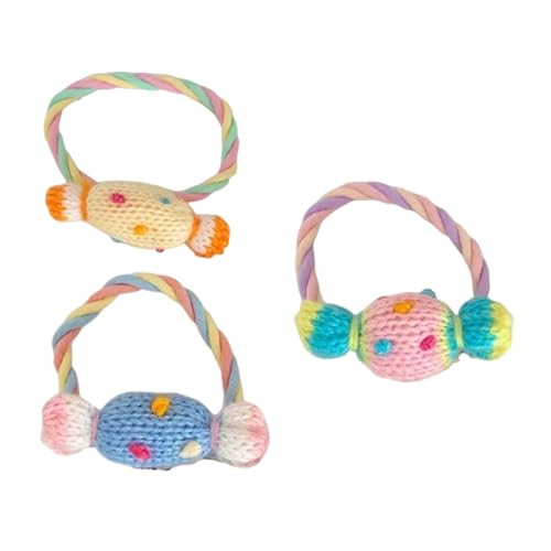 Greabuy 3 bunte Süßigkeiten-Haargummis, handgewebt, Garn, weiches Haarband für Damen von Greabuy