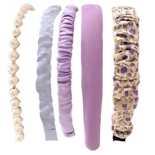 Greabuy 5 Stück Französische Retro-Perlen Stirnbänder Set Weich Gepolstert Haarschmuck für Frauen Hochzeiten Partys Alltag von Greabuy