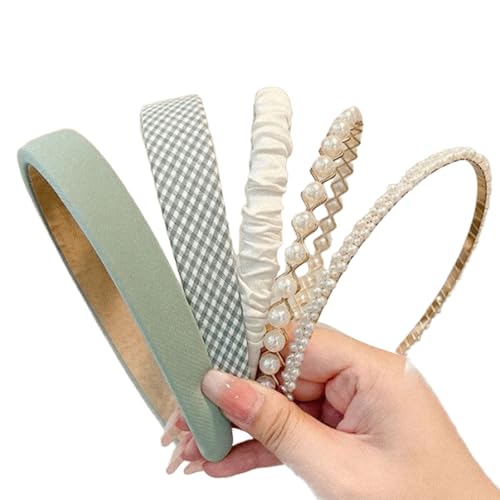 Greabuy 5 Stück Französische Retro-Perlen Stirnbänder Set Weich Gepolstert Haarschmuck für Frauen Hochzeiten Partys Alltag von Greabuy