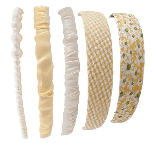 Greabuy 5 Stück Französische Retro-Perlen Stirnbänder Set Weich Gepolstert Haarschmuck für Frauen Hochzeiten Partys Alltag von Greabuy