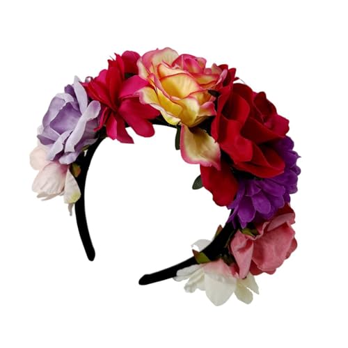 Greabuy Buntes Rosen-Stirnband für Musikfestival, künstlicher Blumenkranz, Haarreif, Hochzeit, Braut, Verkleiden von Greabuy