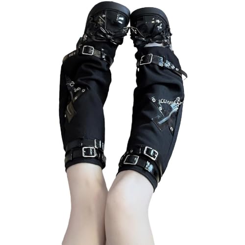 Greabuy Damen Beinstulpen Mit Schnalle Lolitas Ausgestellte Beinärmel Gothic Schnalle Baggy Manschetten Knöchelhaufen Socken JK Mittelröhrensocken Damen Lolitas Socken Beinstulpen von Greabuy