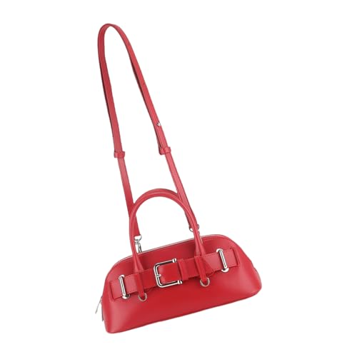 Greabuy Damen-Bowlingtasche, PU-Leder, stilvolle Umhängetasche, modische Umhängetasche, Einkaufstasche, Tragegriff oben, für Damen, Schultertasche, Kuriertasche, PU-Leder, Bowling, rot, One Size von Greabuy