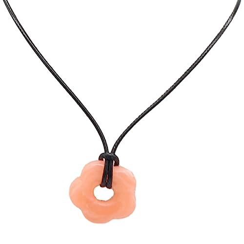 Greabuy Damen-Halskette mit Blumen-Anhänger aus Acryl, Wachslinie, modische Choker-Kette, 26 mm, Acryl von Greabuy