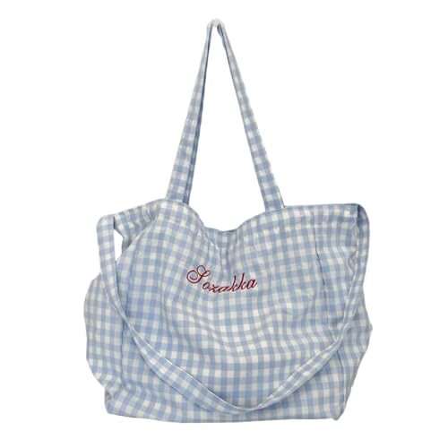 Greabuy Damen Slouchy Bag Casual Schultertasche Geldbörse für Alltag und Reise Handtasche Einfache Unterarm-Geldbörse für Arbeit oder Einkaufen Pendler Tasche, Blaues Gitter, One Size Greabuy Damen Slouchy Bag Casual Schultertasche Geldbörse für Alltag und Reise Handtasche Einfache Unterarm-Geldbörse für Arbeit oder Einkaufen Pendler Tasche, Blaues Gitter, One Size von Greabuy