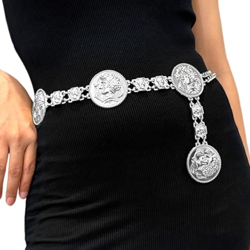 Greabuy Edgy Taillengürtel Stilvoller geschnitzter Kopf Taille Kette Gürtel aufwendige Kette Bauchkette für Bauchtanz Taille, 5.85x3.9in, Metalllegierung von Greabuy