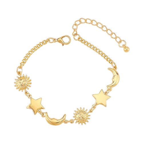 Greabuy Elegant 14k Gold Moon Star Beach Charm Armband Verstellbares Zierliches Armband Schmuck Mit Figurenmotiven Für Frauen Verstellbares Mondsternarmband von Greabuy