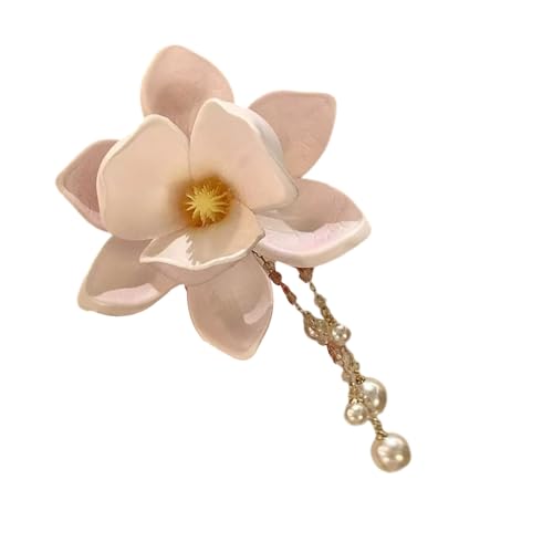Greabuy Elegante Blumen-Haarspange mit Perlenkette, modisches Harz-Haarstyling-Accessoire für Damen und Mädchen im Alltag von Greabuy