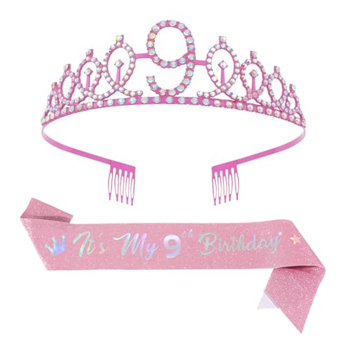 Greabuy Geburtstag Prinzessinnen Tiaras Set mit Strass Kronen Schärpe Haarschmuck für Mädchen Party, 1208cm, Glitzertuch, Legierung von Greabuy