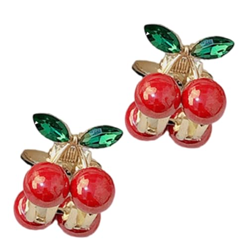 Greabuy Haarklammer mit kleinen Kirschen und Strasssteinen, eleganter Metallgriff, Seitenklammer für Damen und Kinder, 2 Stück von Greabuy