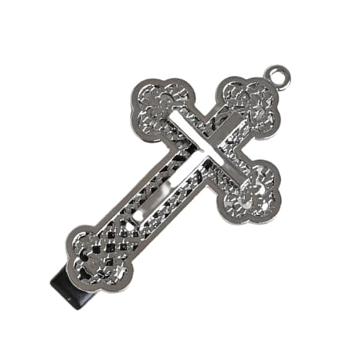 Greabuy Haarspange mit Laubsäge-Kreuzen, für Damen, geschnitzt, 2000er-Jahre, silberfarben, Metall, niedlicher Punk, kreatives Haar von Greabuy