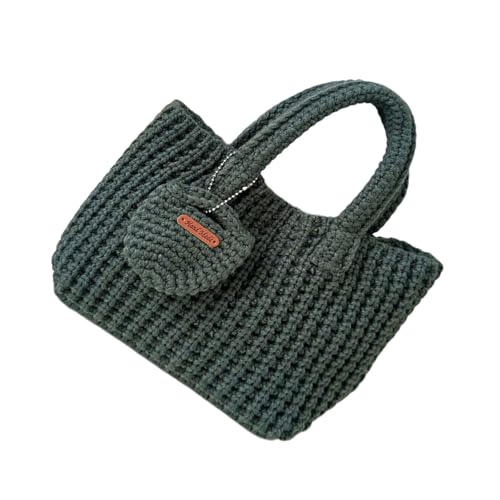 Greabuy Handgefertigte Häkeltasche aus weichem Garn, modische Stricktaschen mit Tragegriff oben, Geldbörse für lässige Reisen und modische Damenhandtasche, dunkelgrün, One Size Greabuy Handgefertigte Häkeltasche aus weichem Garn, modische Stricktaschen mit Tragegriff oben, Geldbörse für lässige Reisen und modische Damenhandtasche, dunkelgrün, One Size von Greabuy