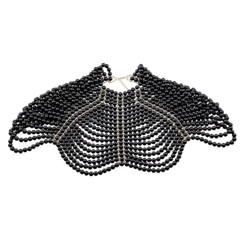 Greabuy Handgefertigte Perlen-Schulterkette, Halskette, Kunstperlen, Schal, mehrschichtige Quasten, Statement-Modeschmuck, 33cm x 23cm x 8cm, Perle von Greabuy