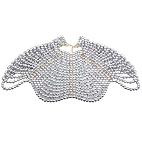 Greabuy Handgefertigte Perlen-Schulterkette, Halskette, Kunstperlen, Schal, mehrschichtige Quasten, Statement-Modeschmuck, 35cm x 30cm x 2cm, Perle von Greabuy