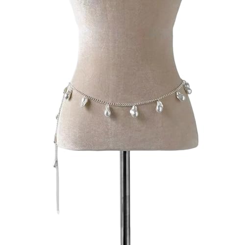 Greabuy Handgefertigte barocke künstliche Perlen, Taillenkette, verstellbarer Körperschmuck für Damen, Frühlings-Outfit, elegant von Greabuy