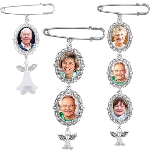 Greabuy Hochzeitsstrauß, Foto-Charm-Anhänger, Brosche, Spitzenrahmen, Hochzeitsanhänger, oval, Glas-Cabochons, Bilderrahmen, 4x3cm2.5cmx1.8cm, Metall von Greabuy