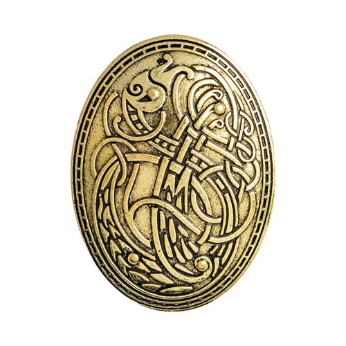 Greabuy Skandinavischer Wolf geschnitzte Brosche ethnische Totems Abzeichen Cosplay Anstecknadel Schmuck Verzierung Anstecknadel, Size 4.2x5.8cm/1.65x2.28in, Metall von Greabuy