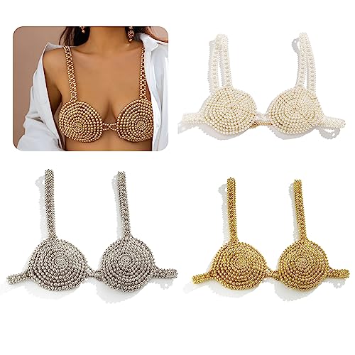 Greabuy Stilvolle Perlen-Brustkette für den Strand, exquisiter Damen-BH mit Perlenverzierung, Körperschmuck, Perlen-Oberteil, Brust, SizeApprox.8015cm/31.55.9cm/12.42.32, Imitationsperlen von Greabuy