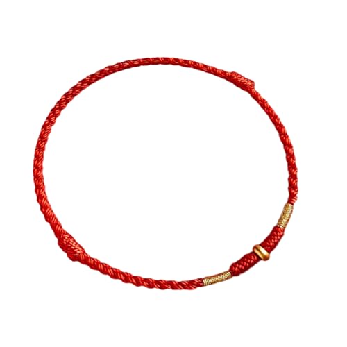 Greabuy Verstellbare Handgewebte Rote Seilluck Armreif Für Liebhaber Stilvolle Frauen Männer Fußkettchen Mit Goldener Perlen Mode Schmuck Herz Rot Faden von Greabuy