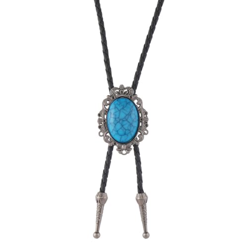 Greabuy Verstellbare Lederkordel Western-Bolotie mit rissigem Türkis-Anhänger, Halskette, Schmuck, Krawatte für Rodeos-Partys, 100CM4070CM, PU + Legierung von Greabuy