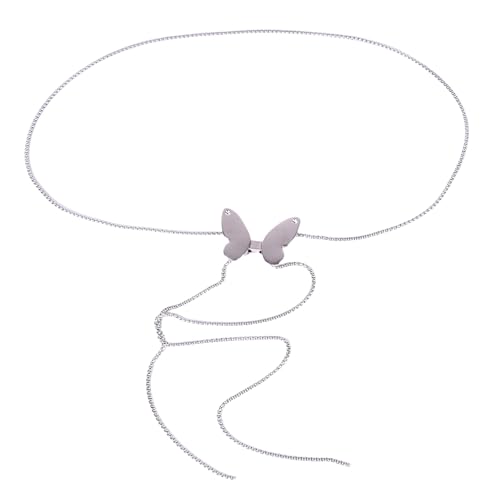 Greabuy Verstellbare Mehrzweck-Halskette mit Schmetterlingen, elegante Dekoration, lange Halskette für Damen, 120 cm, Metall von Greabuy