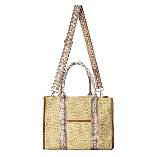 Handgefertigte Schultertasche mit breitem Riemen und natürlichem Stroh, gewebte Handtasche für lässige Strandabenteuer, Crossbody-Tasche von Greabuy