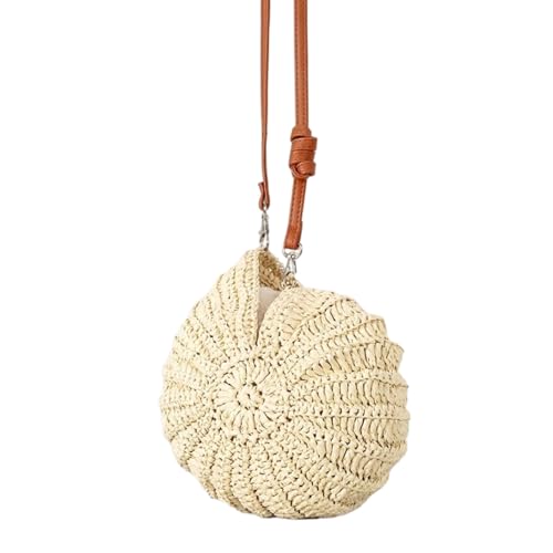 Handgewebte, runde Rattan-Tasche mit Lederriemen, modische Umhängetasche für stilvolle, natürliche Stile und einzigartige modische Schultertasche von Greabuy