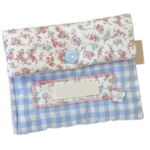 Tragbare Make-up-Tasche mit Blumenmuster für Damen und Mädchen, reisefreundlich, organisierte Damenbinden-Aufbewahrungstasche, Kosmetiktasche für Damen, Blaues Gitter, Mass Beauty von Greabuy