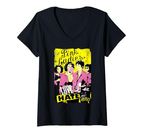 Damen Grease Pink Ladies lieben uns oder hassen uns T-Shirt mit V-Ausschnitt von Grease