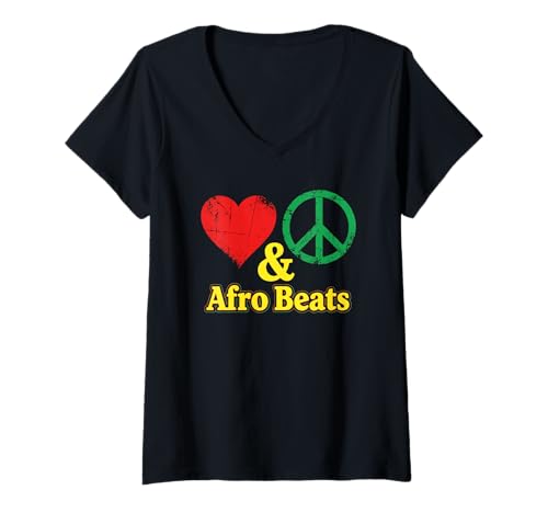 Damen Afrikanische Popmusik Dancehall Rhythm Love Peace Afro Beats T-Shirt mit V-Ausschnitt Damen Afrikanische Popmusik Dancehall Rhythm Love Peace Afro Beats T-Shirt mit V-Ausschnitt von Great African Nigerian Rhythmic Music Apparel
