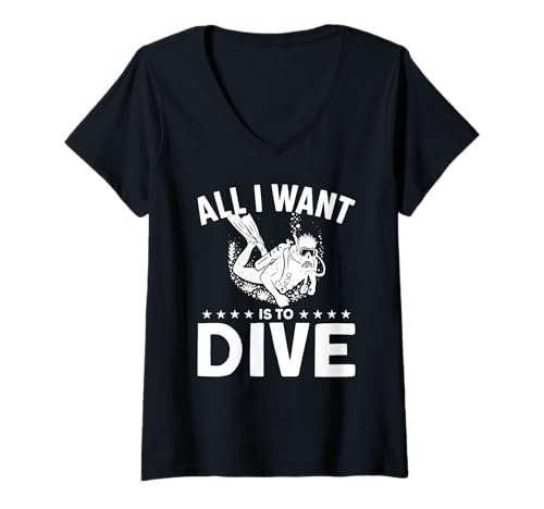 Damen Alles was ich Will ist tauchen T-Shirt mit V-Ausschnitt Damen Alles was ich Will ist tauchen T-Shirt mit V-Ausschnitt von Great All I Want Is To Dive Apparel