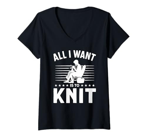 Damen Alles was ich Will ist Stricken T-Shirt mit V-Ausschnitt Damen Alles was ich Will ist Stricken T-Shirt mit V-Ausschnitt von Great All I Want Is To Knit Apparel
